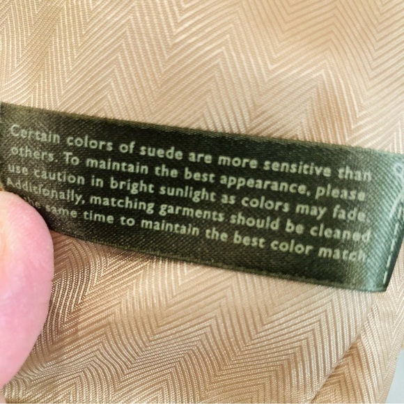 EDDIE BAUER SZ L Seattle Suede Vintage Tan Brown Trim Pockets Back Slits Jacket - Picture 14 of 16